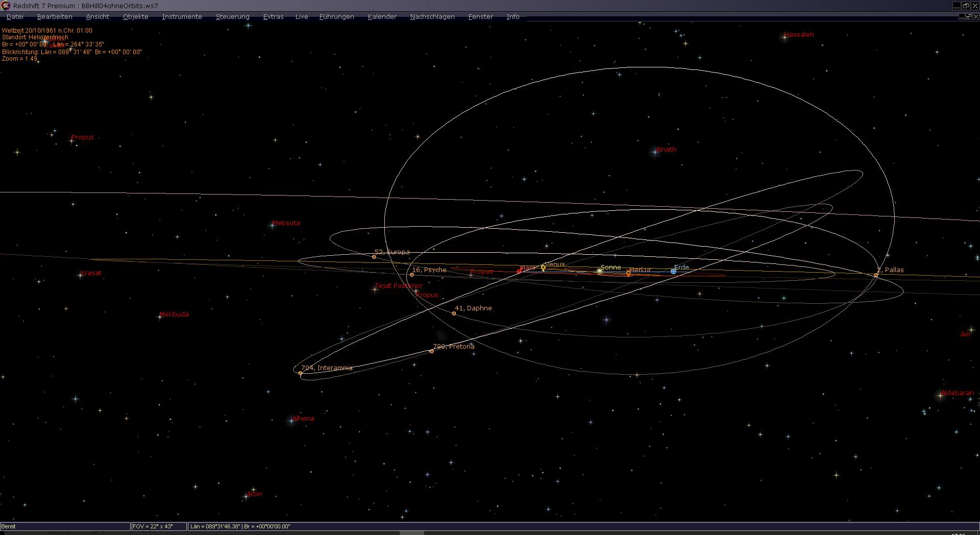 The central part of our Solar System with planetary and asteroid orbits, now seen edge on